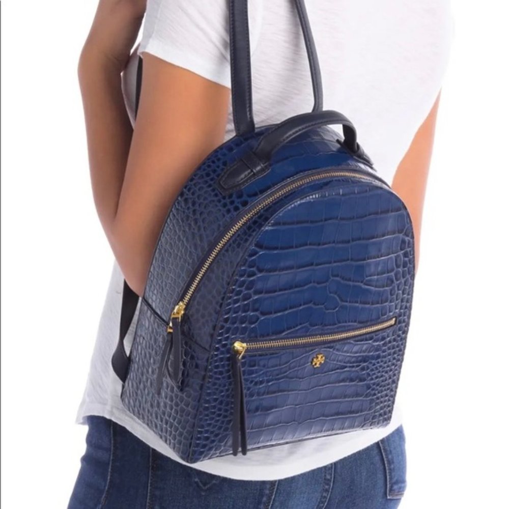NWT - Tory Burch Croc Embossed Blue Backpack! - Picture 4 of 6